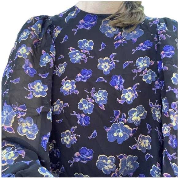 Ganni Floral Georgette Long Sleeve Shift Mini Dress Multicolor Size 36 - Picture 7 of 11